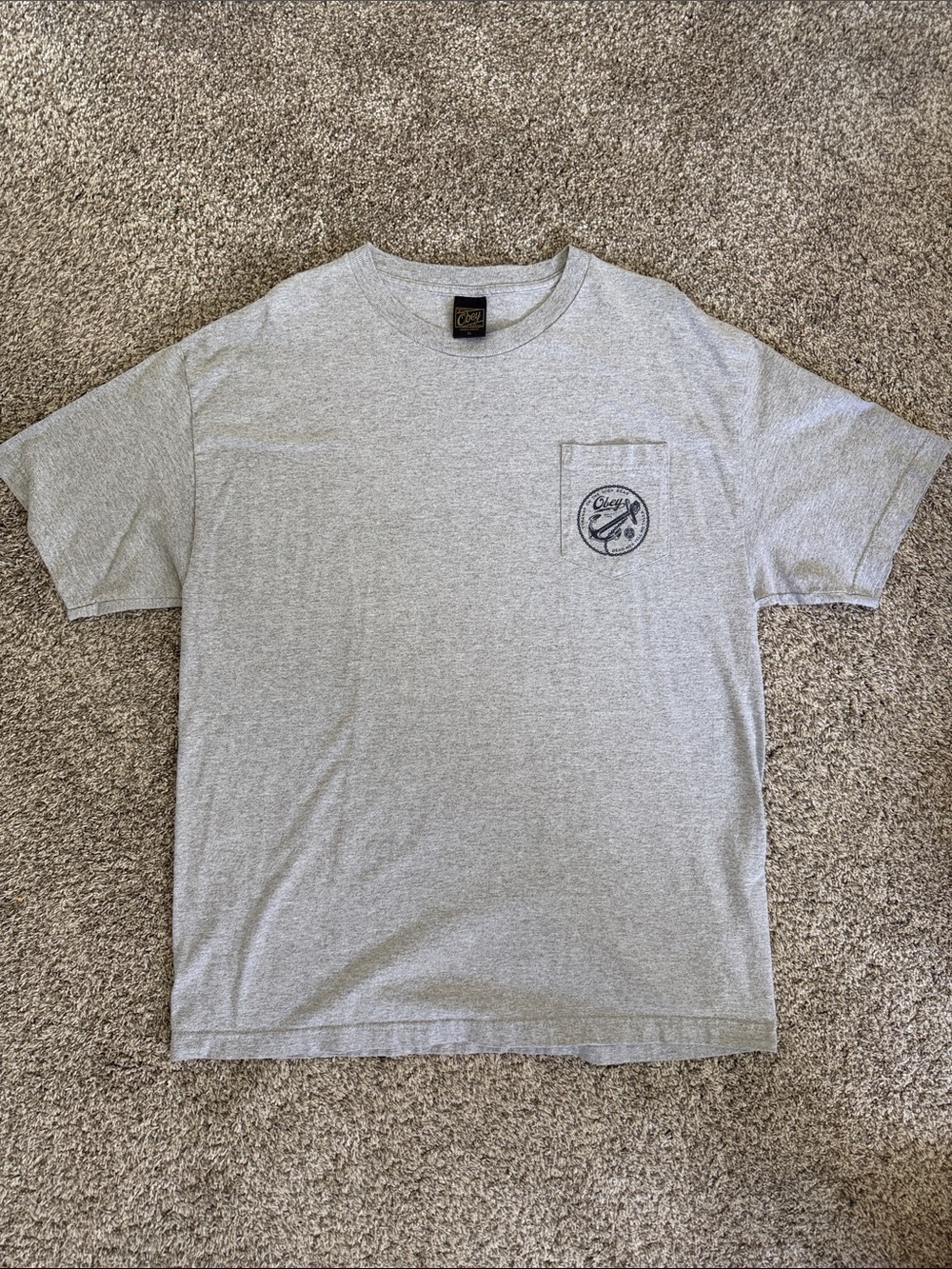 Obey Men's Heather Gray Pocket Tee with Logo